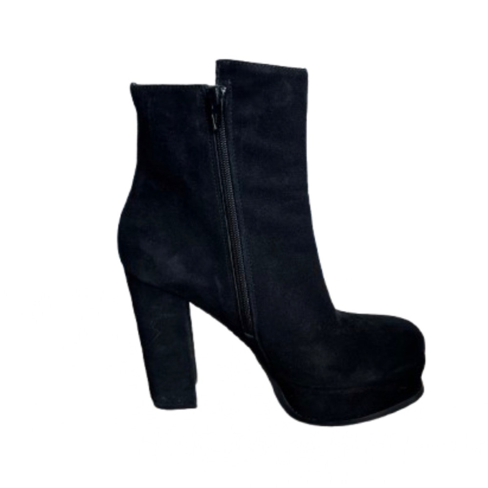 B2 Black Suede Chunky Heeled Booties